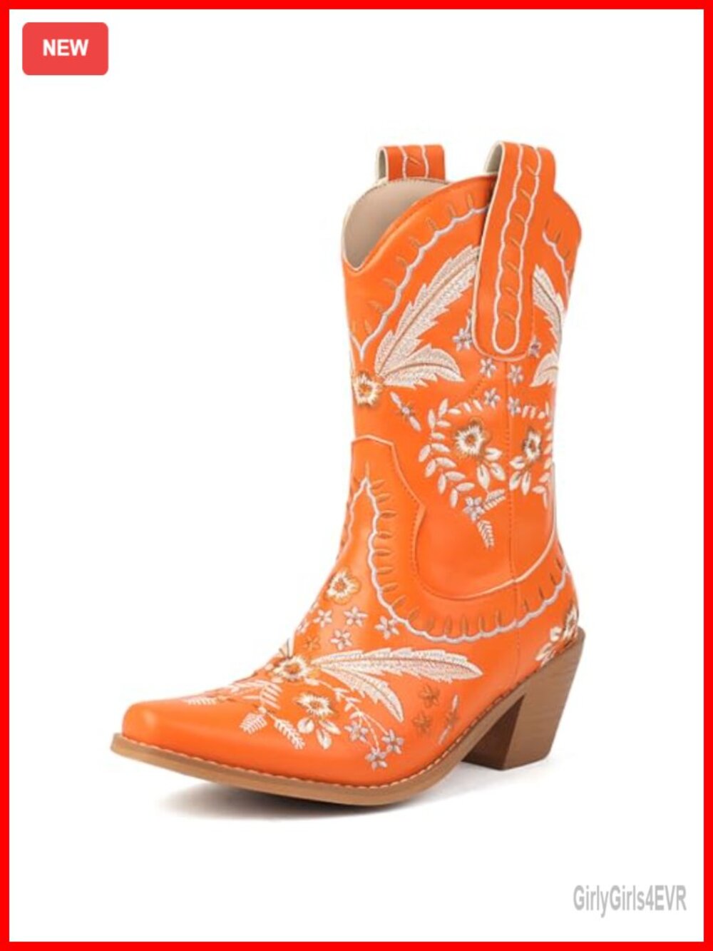 Women's Embroidered Cowgirl Boots Pull On Floral Low Chunky Heel Western Boots